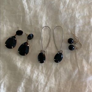 🔥🖤3 Pair Bundle: Black Stone Earrings🖤🔥